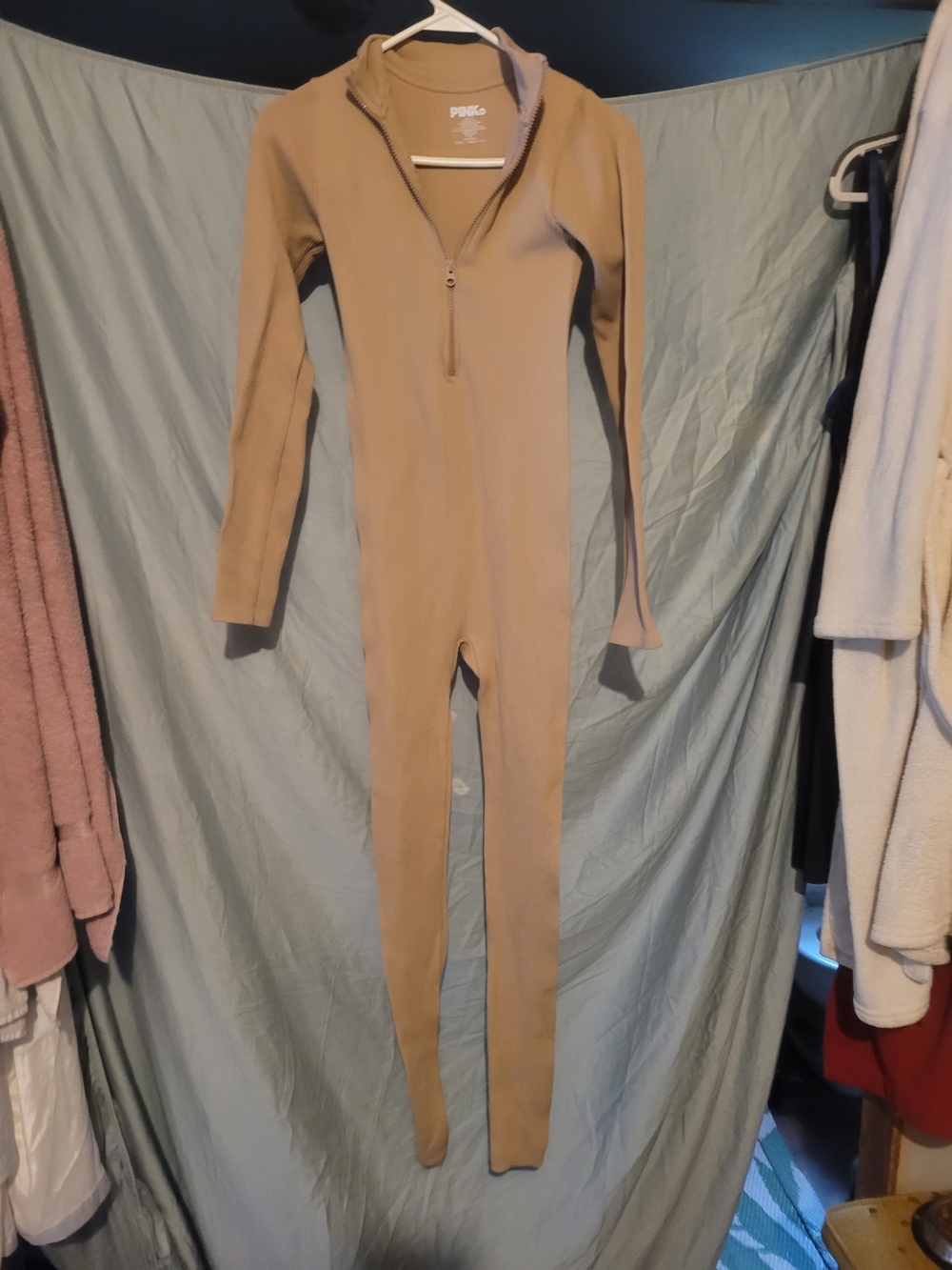 PINK Victoria's Secret Tan Ribbed Quarter-Zip Top
